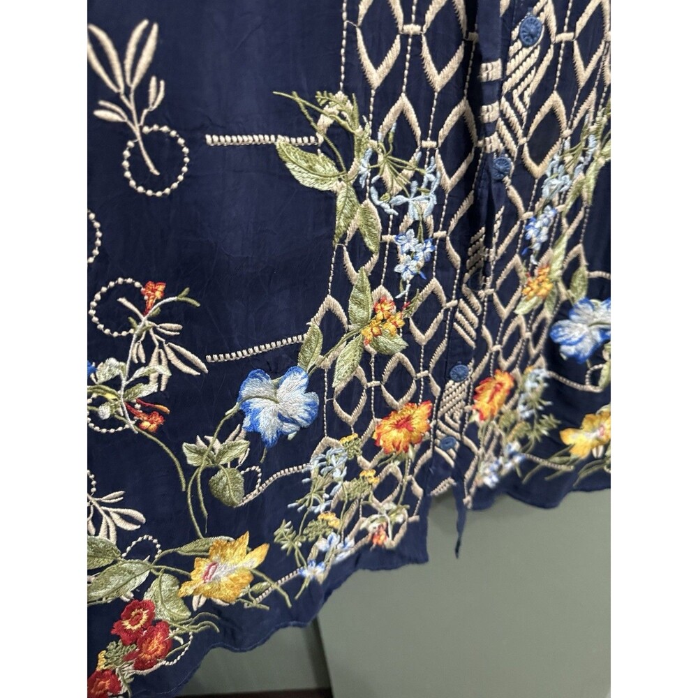 Johnny Was Luca Multi Embroidered Long Sleeve Button Front Tunic Blouse Women L - Picture 8 of 9